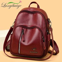 New Women Backpack Soft Leather Backpack Fashion School Bag For Teenage Girls Casual Ladies Large Capacity Backpack J220620