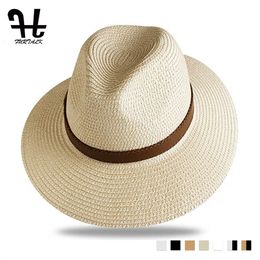 FURTALK Summer Straw Hat for Men Women Sun Beach Jazz Panama s Fe Wide Brim Protection Cap with Leather Belt 220607