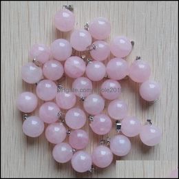 Charms Jewellery Findings Components Natural Stone Ball Waterdrop Shape Pink Rose Quartz Pendants For Making Di Dhnu5