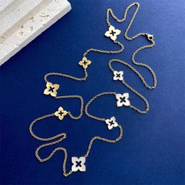 Chains Titanium Steel Long Necklace Two Ways To Wear Natural Shell Flower Sole Pig Nose Gold Colour Pendant Necklaces For WomenChains