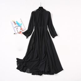 Casual Dresses HIGH QUALITY Est Fashion 2022 Runway Dress Women's Elegant Long Sleeve Luxury Beaded Shoulder Draped Black Split