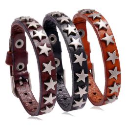 1PC Leather Bracelet Men Vintage Star Spikes Rivet Gothic Wide Party Favor Cuff Punk Retro Bangle Bar Hip-Hop Accessories Women Jewelry