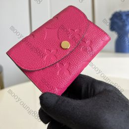 12A Upgrade Mirror Quality Luxurys Designers Fuchsia Embossed Short Wallet Envelope Zipper Coin Purse Womens Genuine Leather Flap Card Holders Key Wallets With Box