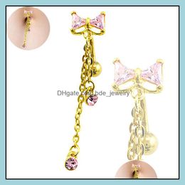 barbell belly button piercing UK - Body Belly Button Rings Gold Plated Stainless Steel Barbell Dangle Rhinestone Long Chain Navel Piercing Jewelry Drop Delivery 2021 Bell M4