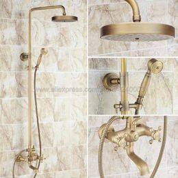 Bathroom Shower Sets Wall Mounted Antique Brass Rainfall Faucet Set Tub Mixer Tap Hand Spray Krs127Bathroom