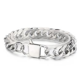 13mm 8.26 Inch High Polished Stainless Steel Double Link Chain Mens Bracelet Bangle Holiday Gifts Silver