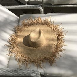 Wide Brim Hats Panama Beach Hat Big Sun Women's Loose Raffia Straw Summer Vacation Elob22
