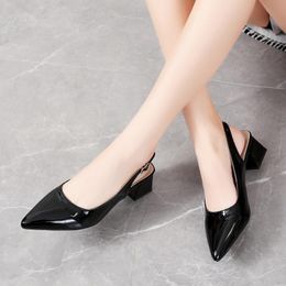 high stilettos UK - Dress Shoes Thick Heels For Women Pointed High Heeled Ladies Stiletto And Sandals Faux Leather Shoe Pumps 5cmDress DressDress