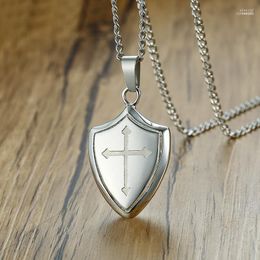 Mens Shield Cross Necklace Of Faith In Stainless Steel Christian Prayer Jewelry Elle22