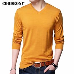 COODRONY Knitted Wool Pullover Men Casual V-Neck Sweater Men Brand Clothing Mens Cotton Sweaters Slim Fit Pull Homme Shirts 7129 201221