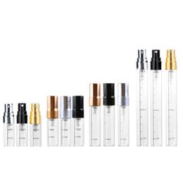 Empty Perfume Bottle Spray Atomizer Clear Scale Glass Black Gold Silver Lid Parfum Cosmetic Packaging Small Sample Vials 2.5ml 3ml 5ml 10ml
