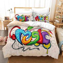 Hip Hop Bedding Set Screenshot Doodle Duvet Cover Colourful Comforter Pillowcase for Teens Bedroom Decorative Quilt