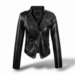 Winter Faux Leather Jacket Women Vintage Jacket Loose Motorcycle Coat Zip Biker Female Black Punk Cropped Tops Jackets Y2k Coat L220728