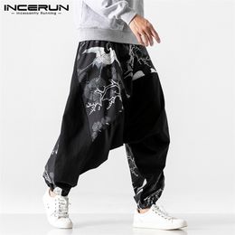 INCERUN Men Harem Pants Fashion Printed Patchwork Trousers Elastic Waist Joggers Casual Loose Drop Crotch Bottoms Plus Size 220726