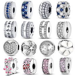 Popular High Quality 925 Sterling Silver Silver Buckle CZ Clip Charm Daisy Bead Stopper for Original Bracelet Pandora Jewelry Fashion Accessories