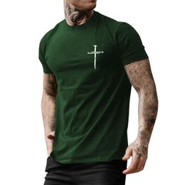 Men's T-Shirts Male Summer Casual Cross Print T Shirt Blouse Round Neck Short Sleeve Boy Tops Clothing Fashion Ladies