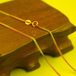Chains Real 18K Multi-tone Gold Necklace 1.1mmW Wheat Chain 19.6"L Stamp Au750 For WomanChains