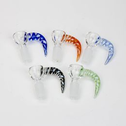 Colourful Smoking Pyrex Thick Glass 14MM 18MM Male Joint Bubble Bowl Philtre Replaceable Portable Horn Handle Dry Herb Tobacco Oil Rigs Hookah Bongs Handpipes Tool