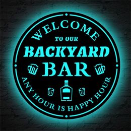 Custom Wooden Nightlight WELCOME TO OUR BACKYARD BAR Sign USB LED Wall Lamp for House Home Party Decorations Remote Control 220623