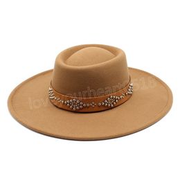 Fedora Hats For Women 9.5cm Wide Brim Khaki Black Felted Dress Hat Panama Church Men Jazz Hat Sombreros De Mujer