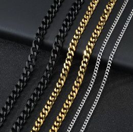 3MM 5MM Stainless Steel Cuban Link Gold Silver Black Chain Necklace For Women Men Hip Hop Titanium steel Choker Fashion Jewellery Gift