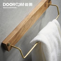 Dooroom Black Walnut Brass Punch Free Towel Holder Nodic Ins Bathroom Single Hang Lever Y200407