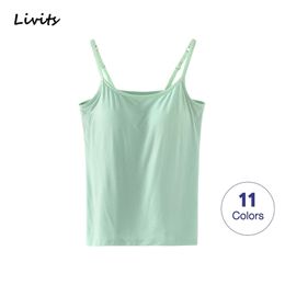 Women Tank-Top Built-in Bra Padded Stretchable Modal Push-Up Tops Camisoles Tube Vest Sleeveless Sexy Casual Korean SA1003 210401