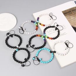 Beaded Strands Love Connector Bracelets Attractive Megnet Charm Bracelet Men Natural Black Volcanic 7 Chakra Stone Beads Bangle Women Jewel