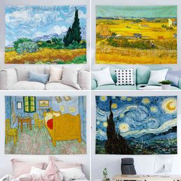 Boho Decor Home Van Gogh Art Oil Paint Starry Sunflower ation Mural Aesthetic Room Carpet Wall Hanging J220804