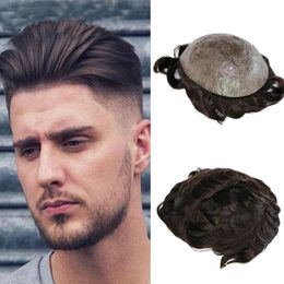 100% Human Hair Durable Men's Toupee Soft Thin Skin Pu System Natural Wave Remy Mens Wig Replacements Toupee Prosthesis For Male