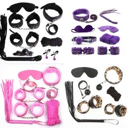 Nxy Sm Bondage 7 10 Pcs set Erotic Sex Toys for Adult Game Leather Bdsm Set Whip Gag Nipple Clamps Sm Bdsm 220426