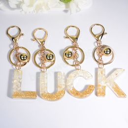 Glitter Gradient Resin Letter Key Chain With Golden Bell Charms Fashion Girls A-Z Alphabet Keychain Bag Pendant Ornament