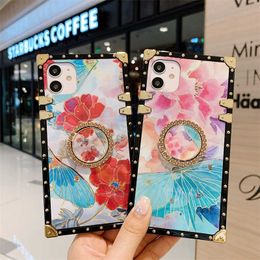 Luxury square Flowers Ring Holder Phone Cases For samsung galaxy A51 A71 S20FE A02S A21 A11 A325G Note 20 S10 S21 S20 Ultra Plus S10E Cover