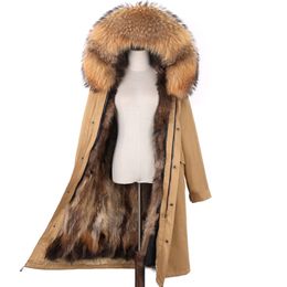 Winter Jacket Women X-Long Parka Waterproof Big Natural Raccoon Fur Collar Hood Real Fur Coat Thick Warm Real Fur 201125