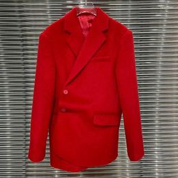 Women's Wool & Blends High-end Red Tweed Coat For Women Elegant Commute Suit Top Quality 3D Cut Lapel Side Button Slim Lady Winter 2022 Bery