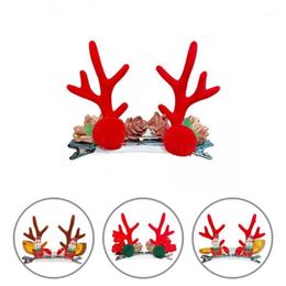 Hair Accessories 1 Pair Pin Eye-catching Fabric Perfect Gifts Christmas Deer Ear Clip For Teen