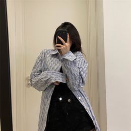 2022 spring and autumn new couple's bullet screen all over printed cowboy long sleeve casual shirt coat for men and women