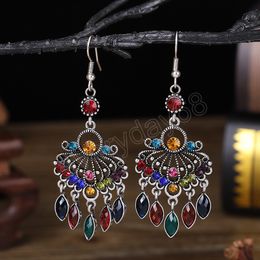 Ethnic Boho Vintage Dangle Earrings For Women Geometric Hollow Crystal Blue Red Green Black Dangle Bohemian Wedding Earings Bijoux