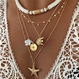 Pendant Necklaces MAN Bohemian Mixed Handmade Acrylic Pearl Flower Elephant Coin Sun Starfish Five-tier Necklace Women Student JewelryPendan