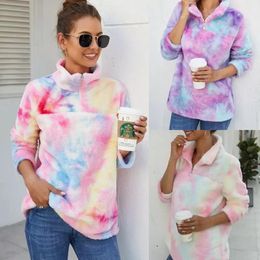 Maternity Gradient Pullover Sherpa Colourful Sweatshirt Long Sleeve Zip Plush Fleece tie-dyed Outwear Hoodies Coat Rainbow Tops Jackets