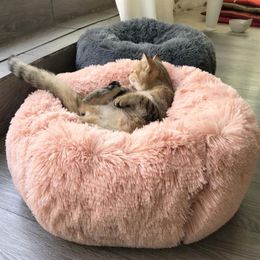 extra large throws Australia - 40-100cm Long Plush Round Dog Bed Soft Winter Cat Beds Sleeping Lounger Puppy Cushion Mats Self Warming Pet Beds For Dogs Cats182v