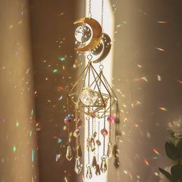 Crystal Wind Chime Star Moon Sun Catchers Windchimes Plated Colorful Beads Hanging Drop for Outdoor Indoor Garden Decor Craft 220721