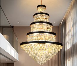 LED Modern K9 Crystal Chandeliers Lights Fixture Big Long American Luxurious Chandelier Home Hall Stair Way LOFT Indoor Lighting