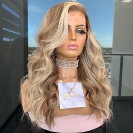 Camarel Blonde Colour Body Wave Highlight 100% Human Hair Wigs with Natural Hairline 13x6 Transparent Lace Front Wigs for Women