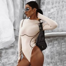 Women's Two Piece Pants Long Sleeve Striped Line Patchwork Bodycon Sexy Playsuit Spring Autumn Women Streetwear Outfits Female Body Jumpsuit