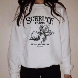 New Cute Radish Grows On The Schrute Farms Sweatshirt Printed Letter AND BREAKFAST Graphic Hoodies Long Sleeve Hoody Clothing LJ201103