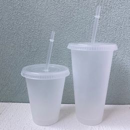 24oz Clear Cup Plastic Mugs Transparent Tumbler Summer Reusable Cold Drinking Coffee Juice Mug with Lid and Straw FY5305 F0809