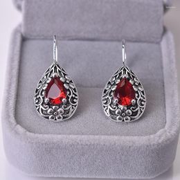 Dangle & Chandelier Natural Ruby Earrings For Women 925 Silver Water Drop Pear Carved Red Topaz Gemstone Garnet Luxury JewelryDangle Farl22