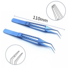 Ophthalmic Tweezers with 6mm Tying Platform Toothed Angle Forcep Flat Handle Dental 1pcs