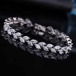 Fashionable bracelet designer Jewellery Leaf Charm bracelet Silver White Blue AAA Cubic Zirconia Copper Top Quality Brass Bracelets Bangles For Women Party Gift